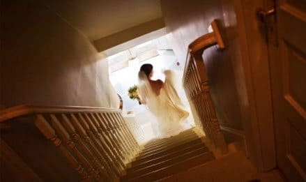 bride going down stairs